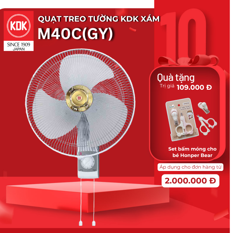 Quạt Nhật treo tường KDK, màu Xám M40C(GY) - Bảo Hành Chính Hãng KDK