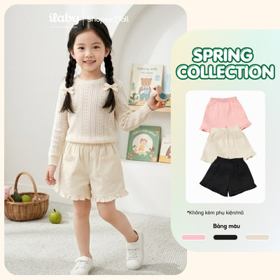 [ILABY 10-40kg] Quần short bé gái chất liệu cotton mềm mại phối bèo dễ thương [3937]