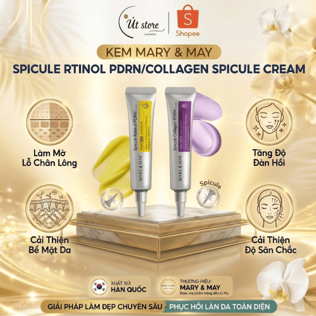 Kem MARY & MAY Spicule Retinol PDRN/Collagen Spicule Cream Làm Mờ Lỗ Chân Lông, Tăng Đàn Hồi Da