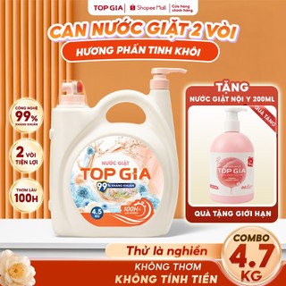 (Mua 1 Tặng 1) Nước Giặt Xả TopGia 2 Vòi Can 4.5KG, Lưu Hương 100H, Kháng Khuẩn 99% Thơm Dịu Nhẹ