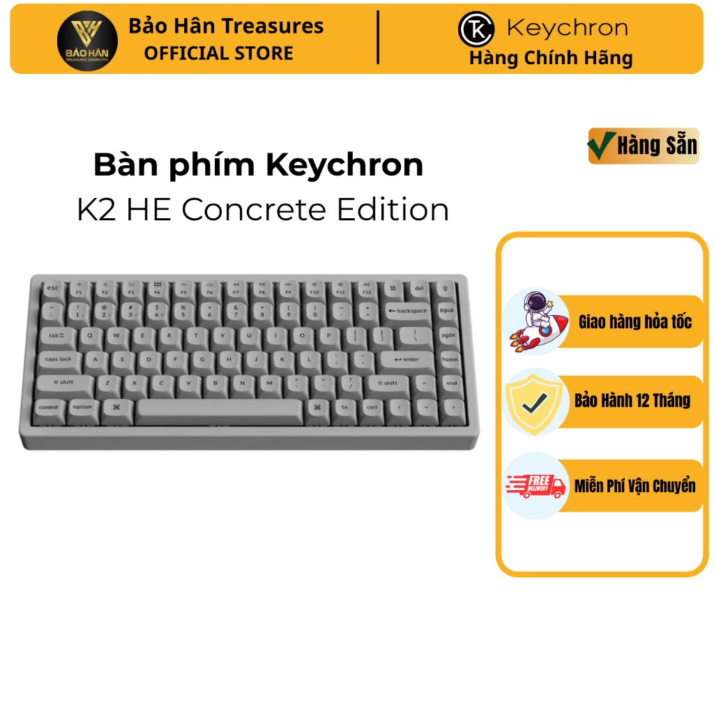 Bàn Phím Cơ Keychron K2 HE Concrete Edition K2H-F1C - Hàng Chính Hãng