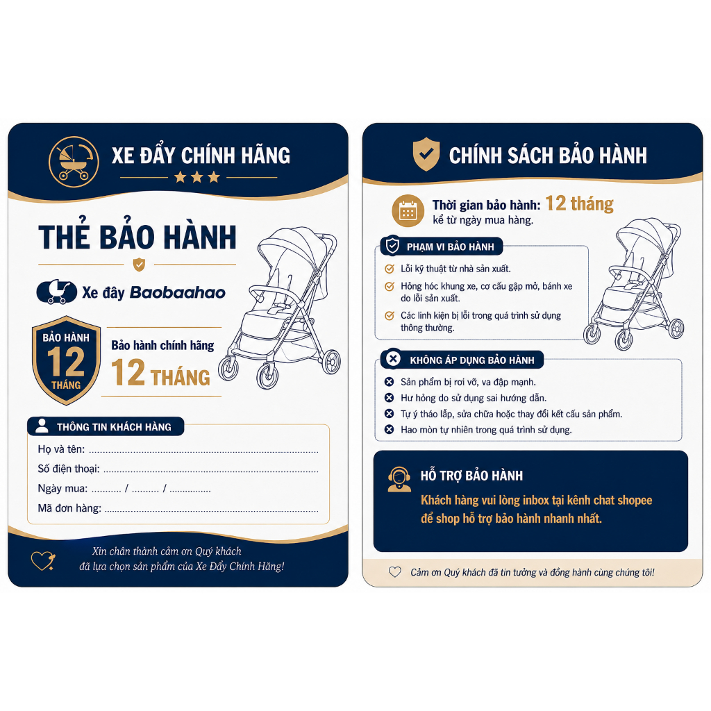 Phiếu Bảo Hành Xe Đẩy Trẻ Em Vinng Q7 Đảo Chiều, Gấp Gọn, Ngả Nằm, Giảm Xóc, Phù Hợp Cho Bé Từ Sơ Si