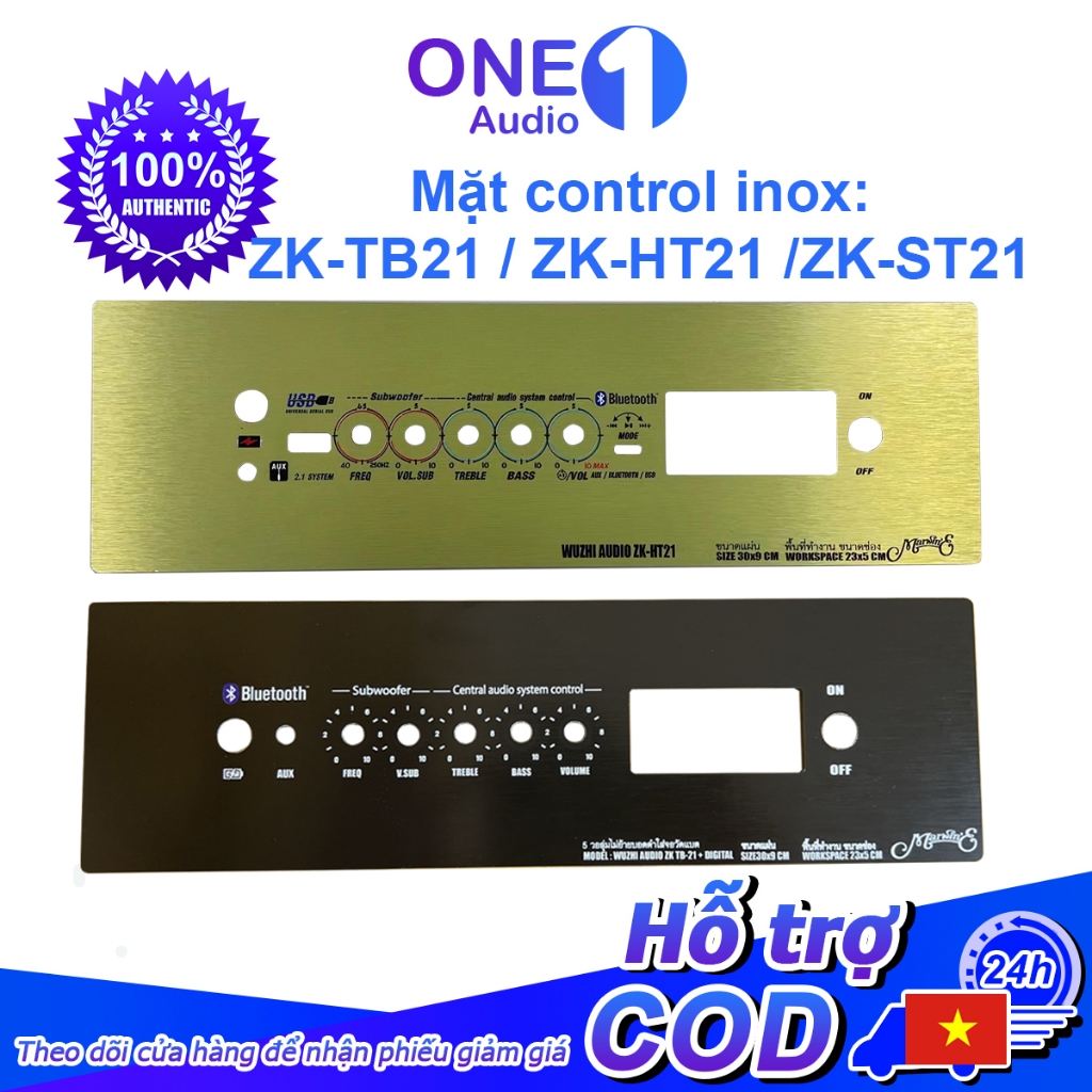 Mặt control INOX ALU xước 5 núm 300x90mm mạch ZK-HT21,ZK-TB21,ZK-ST21
