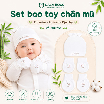 Bao tay chân mũ cho bé sơ sinh Ualarogo vải Sợi tre Bamboo mềm mại co giãn thoáng khí UR 957 958 959