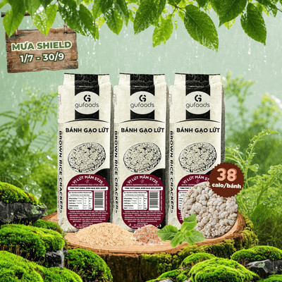 Bánh ăn kiêng gạo lứt GUfoods - Không chiên dầu, Không đường, Thực dưỡng, Tập gym (300g/510g/40g)