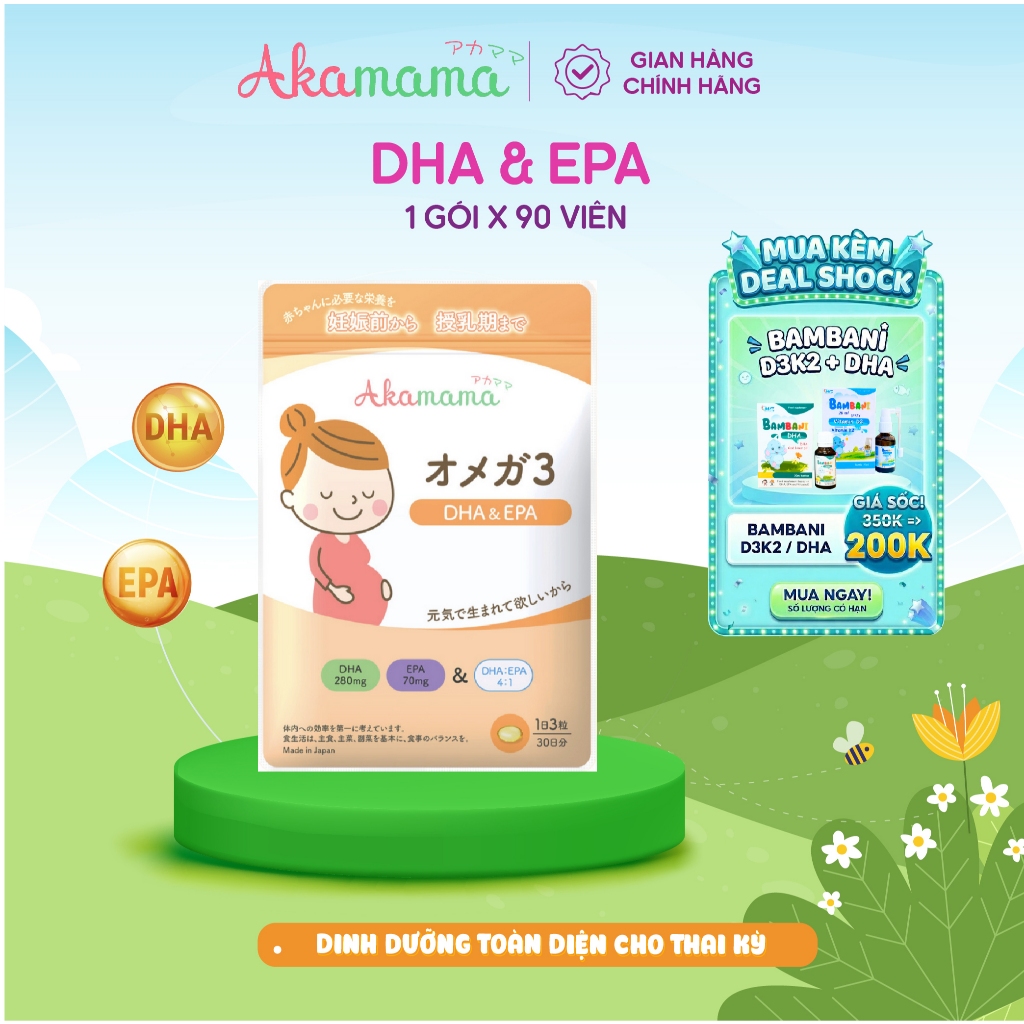 DHA cho bà bầu Akamama Nhật Bản bổ sung DHA, EPA, Vitamin E - gói 90 viên