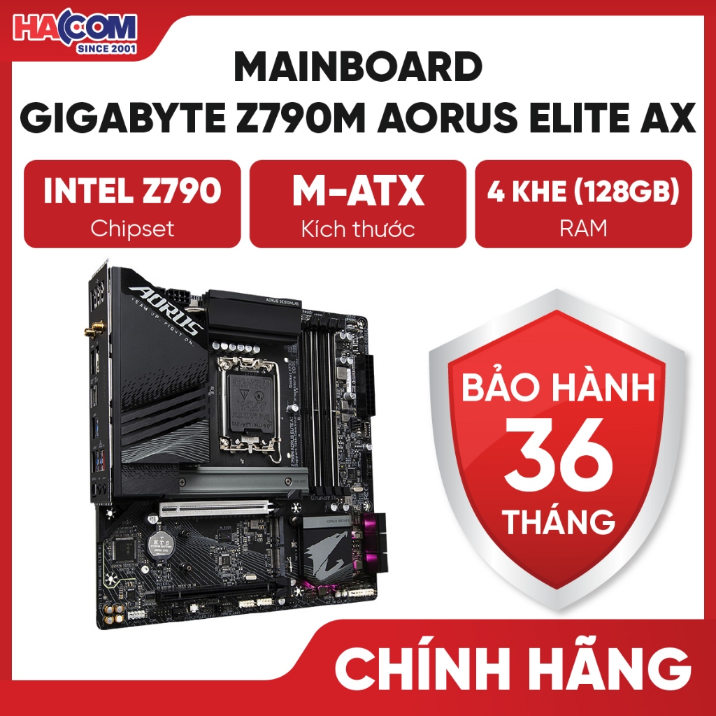 Bo mạch chính/ Mainboard Gigabyte Z790M AORUS ELITE AX DDR5 - Bảo Hành 36 Tháng HACOM PC