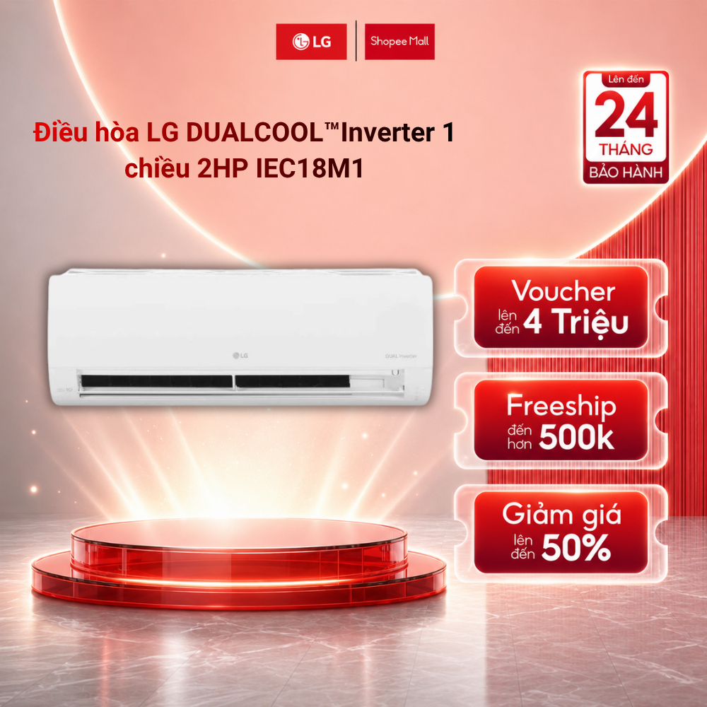 [Shopee Lắp Đặt 0Đ HN HCM] - Điều hòa LG DUALCOOL™Inverter 1 chiều 2HP IEC18M1