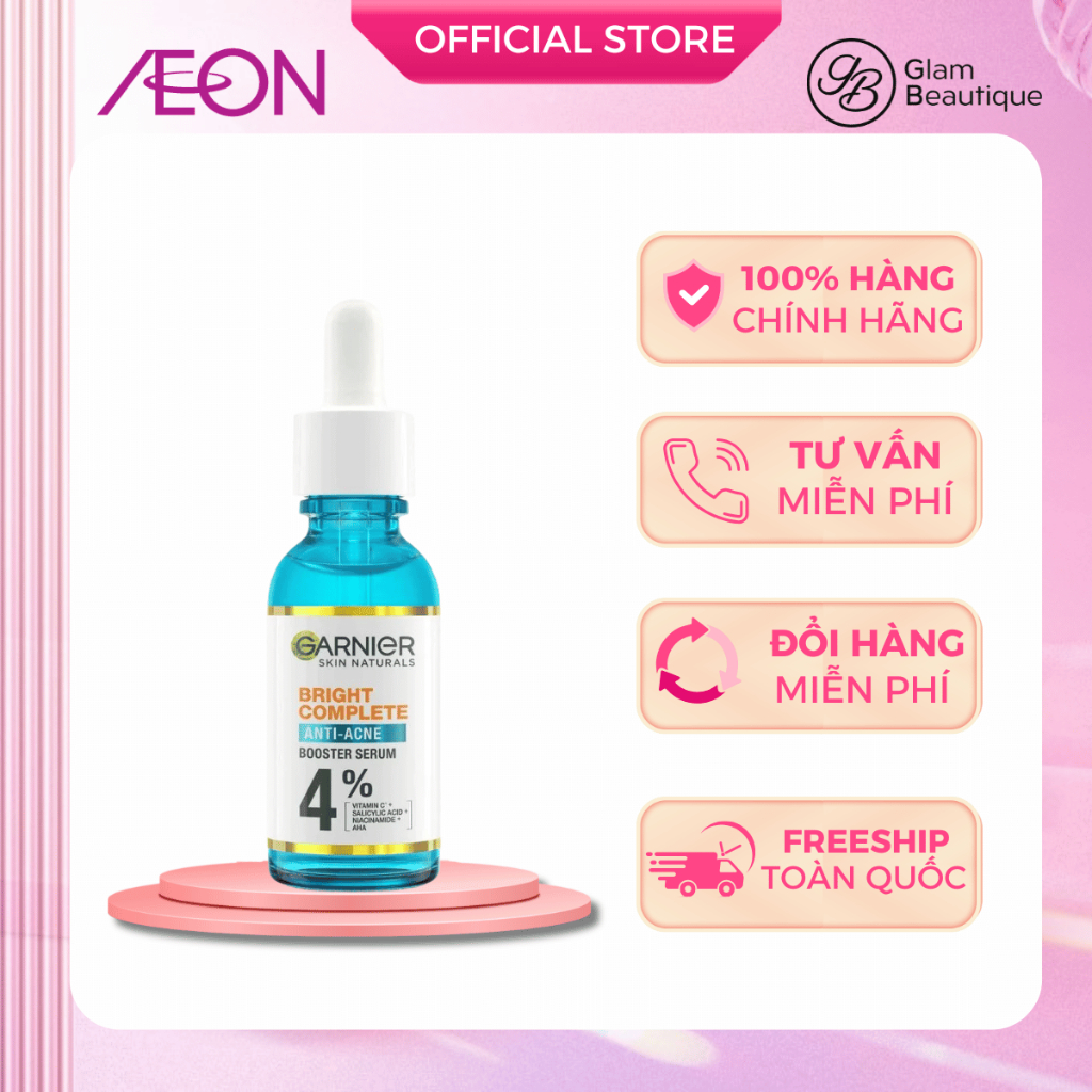 Serum giảm mụn và sáng da 30ml/chai Garnier Bright Complete Anti-Acne Booster Glam Beautique