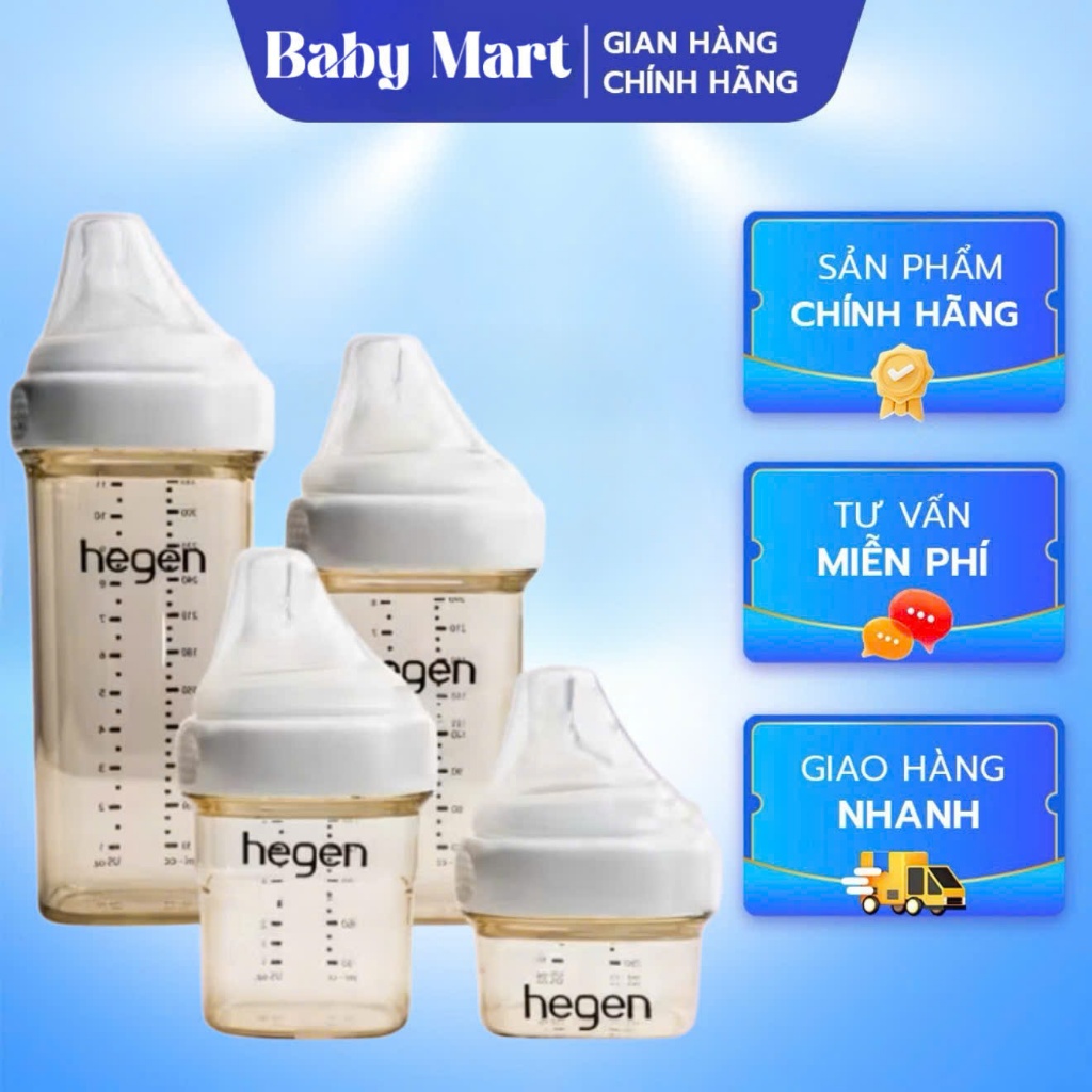 Bình sữa Hegen PPSU 150ml/240ml/330ml - Màu trắng, thiết kế chống sặc và đầy hơi cho bé sơ sinh an toàn.