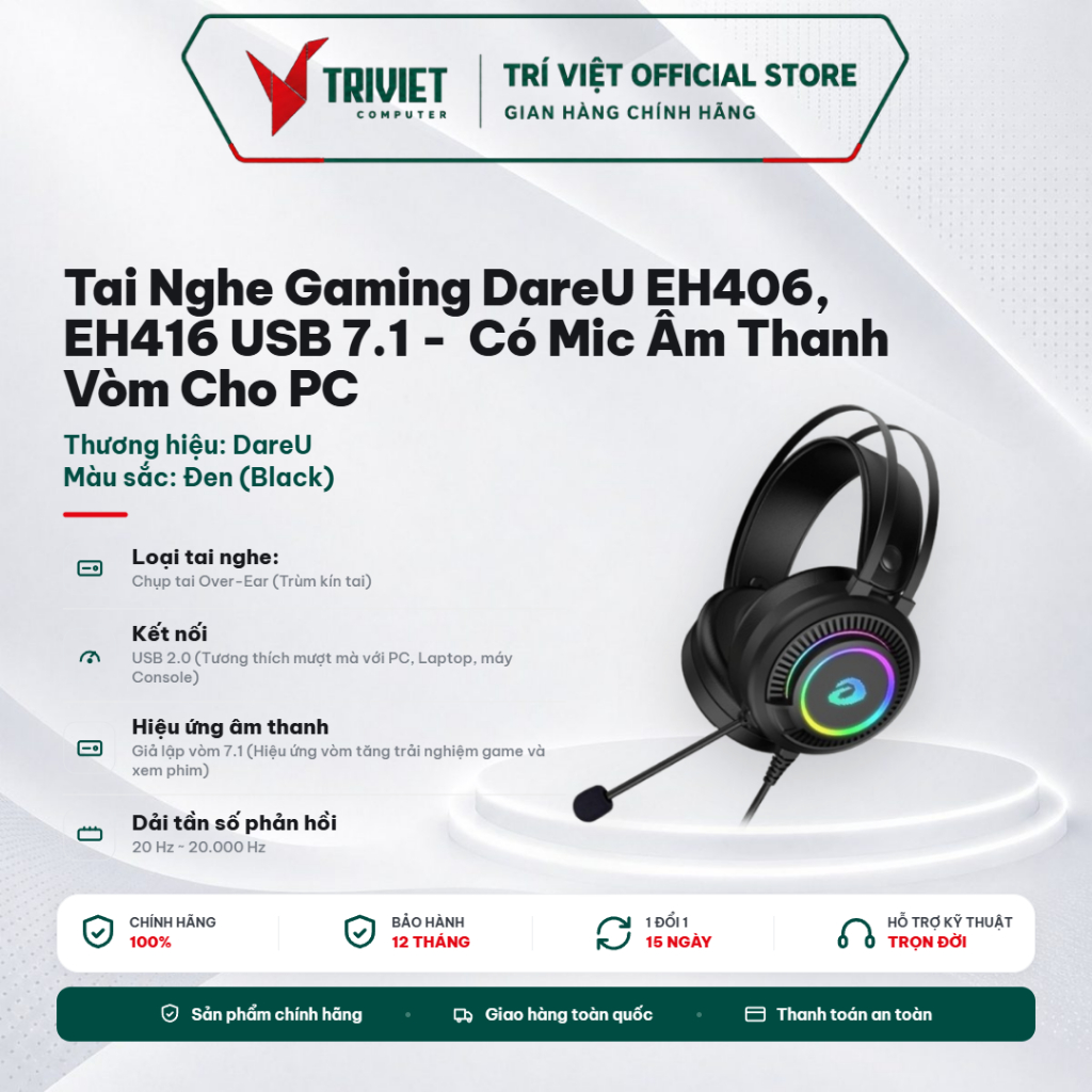 Tai Nghe Gaming DareU EH406, EH416 USB 7.1 -  Có Mic Âm Thanh Vòm Cho PC