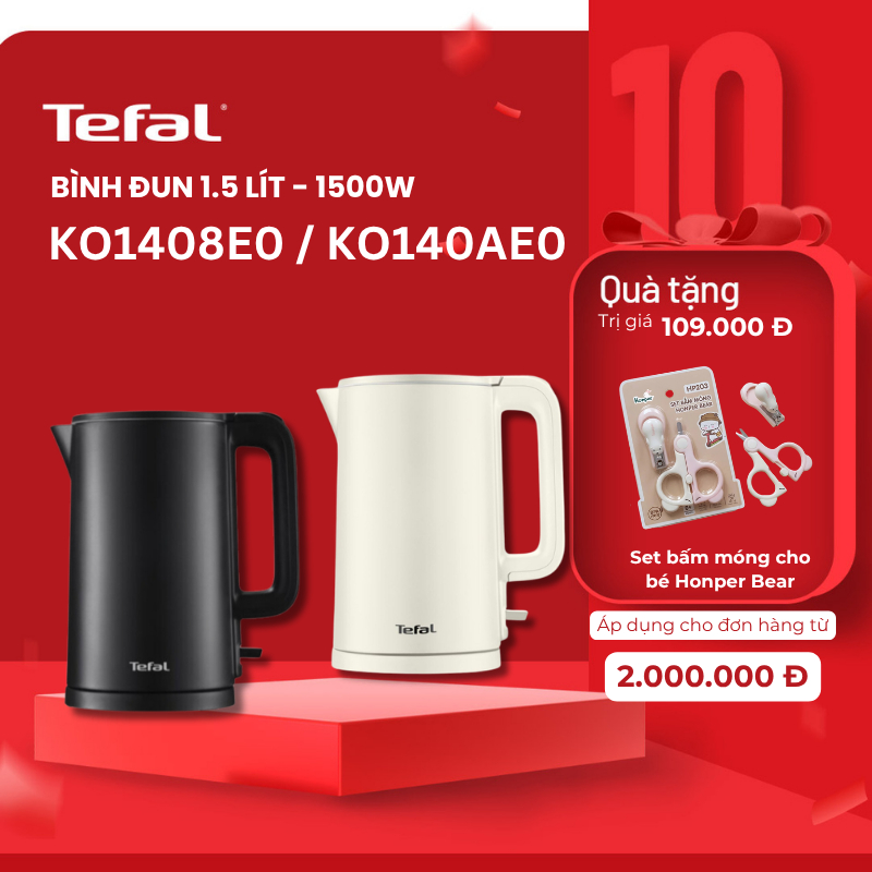 Bình đun siêu tốc Tefal 1.5L KO140AE0 - Trắng/ KO1408E0 - Đen - 1500W / BH 02 năm