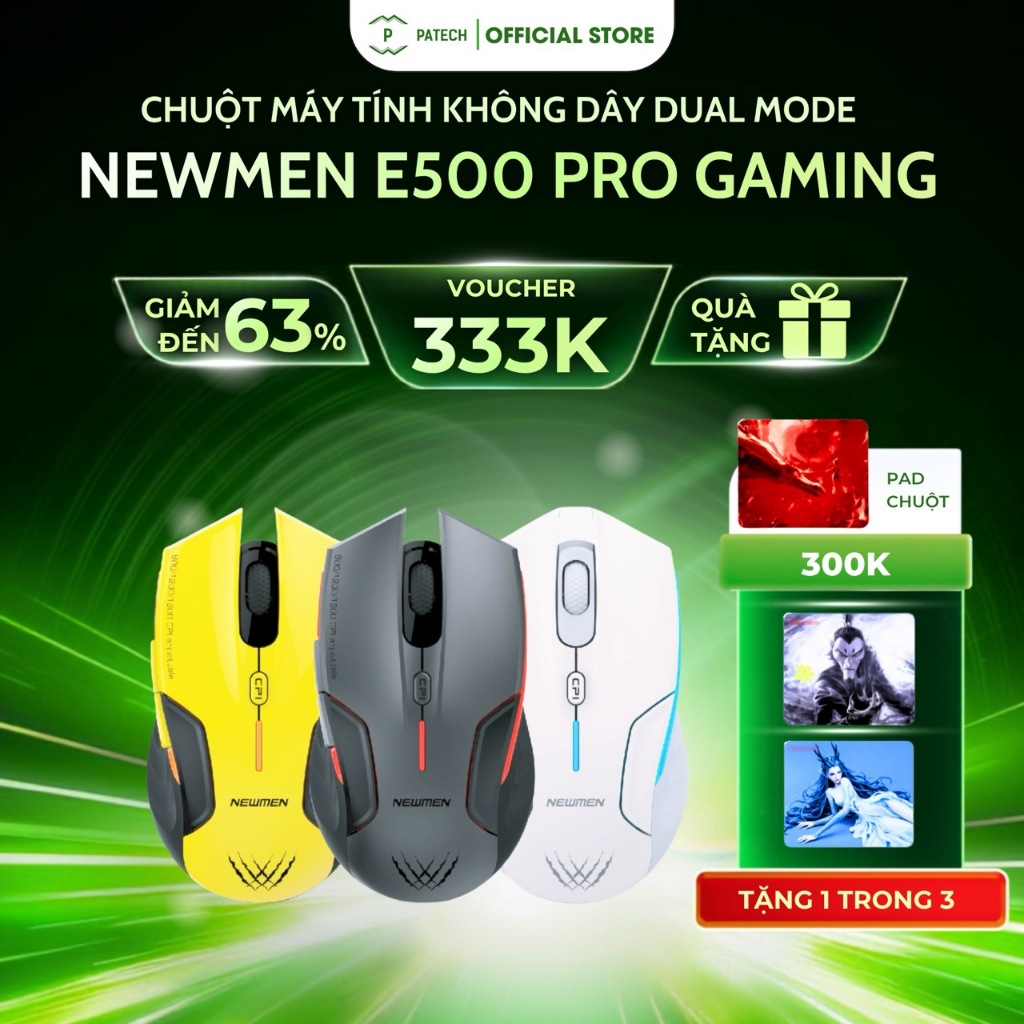 Chuột máy tính không dây Dual Mode Newmen E500 Pro Gaming - Hàng chính hãng, bảo hành 24 tháng