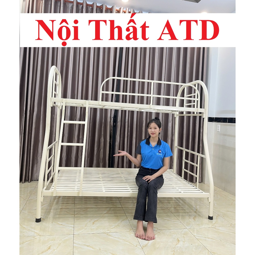 Giường sắt hai tầng 1mx2m màu kem giá siêu rẻ ATD
