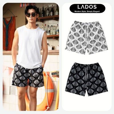 Quần đùi lưng chun có dây rút chất lụa cao cấp họa tiết lá nhiệt đới LADOS-4181 Phong cách mùa hè trẻ trung