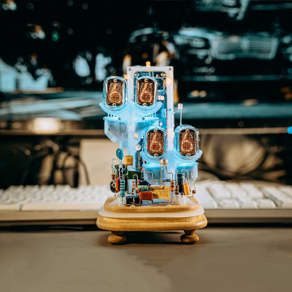 Nixie Tube Clock, Features 3D Vertical Layout, Neat Visible Circuit