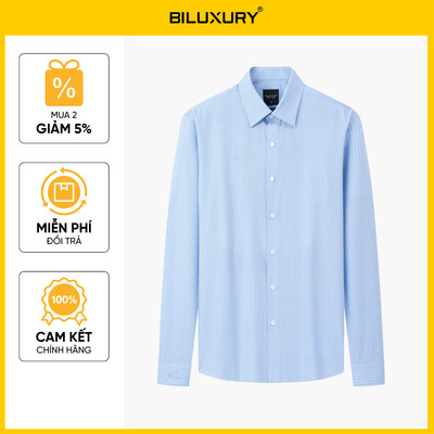 Áo Sơ Mi Dài Tay Xanh Nhạt Thiết Kế Kẻ Sọc 1SMDS634XAH Biluxury Form Casual Kháng Khuẩn Bền Màu
