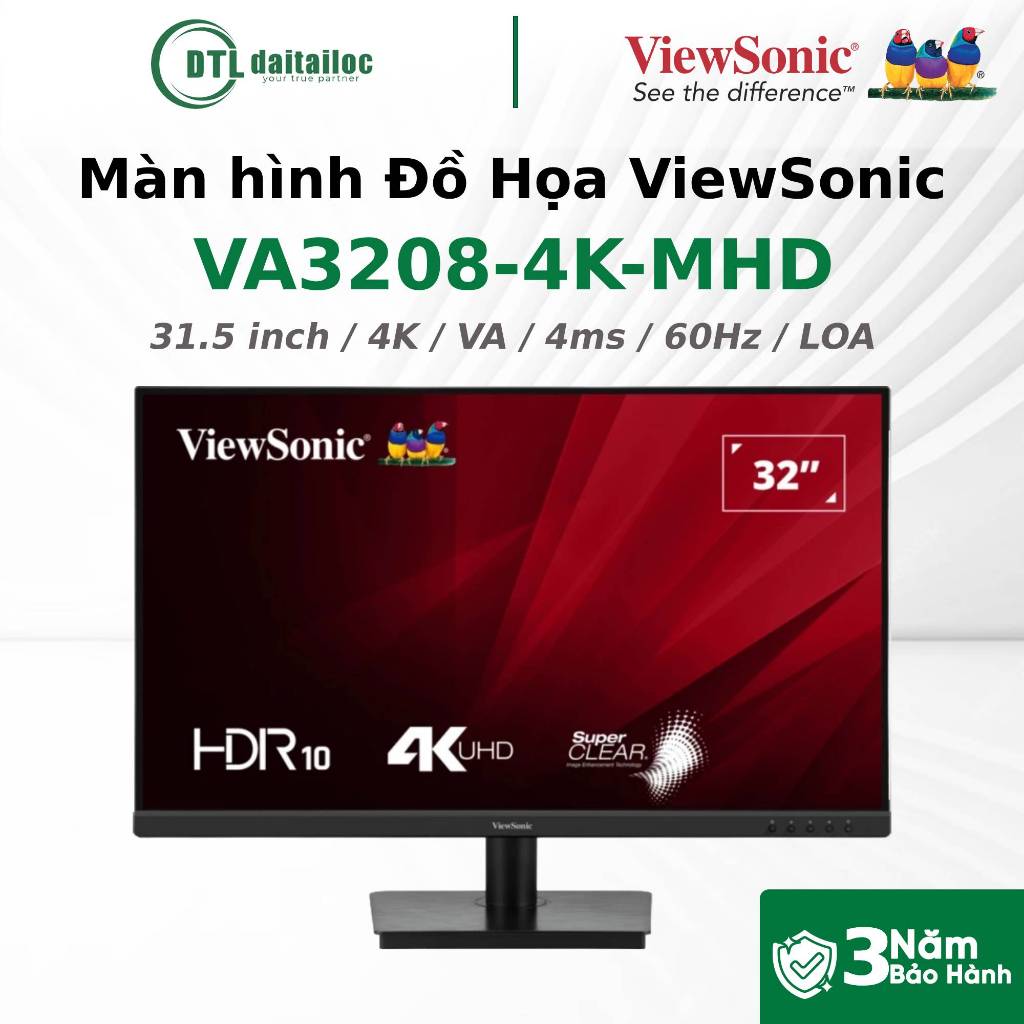Màn hình Đồ Họa ViewSonic VA3208-4K-MHD 31.5 inch 4K VA 4ms 60Hz LOA | Chính Hãng | Bảo hành 36 Thán