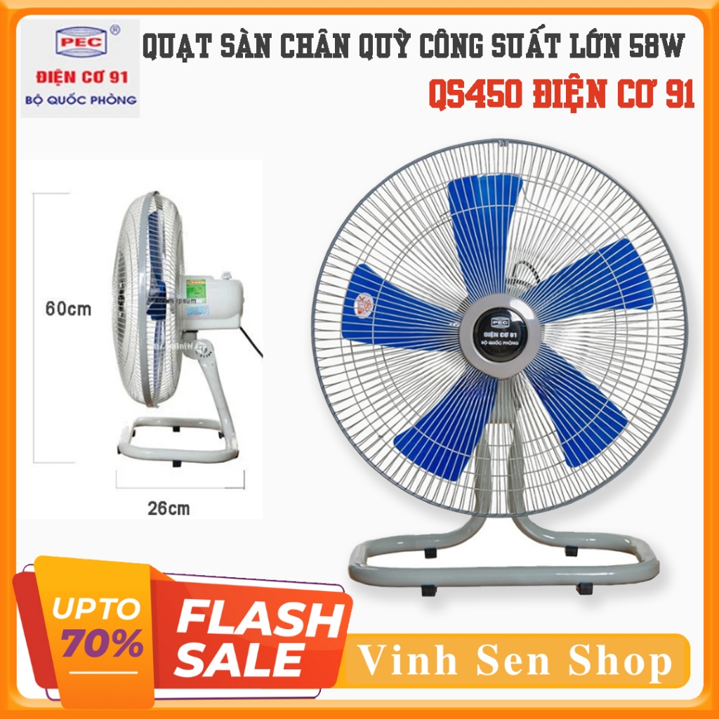 Quạt Sàn Chân Quỳ QS450 Điện Cơ 91 – Quạt Sàn Công Suất Lớn 58W, Sải Cánh 45cm, Gió Mạnh Động Cơ Bền