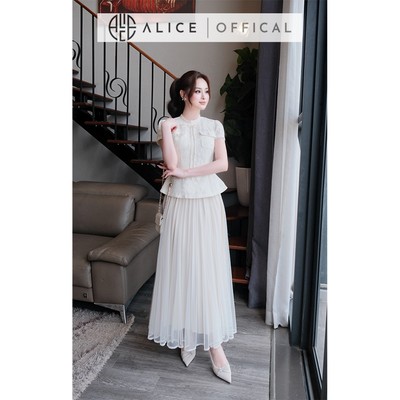Set Áo Ren Lót Lụa Dáng Peplum Kèm Chân Váy Lưới Dài Alice, Bộ Set Váy Tiểu Thư Sang Chảnh Dự Tiệc Hẹn Hò A1106+CV1082