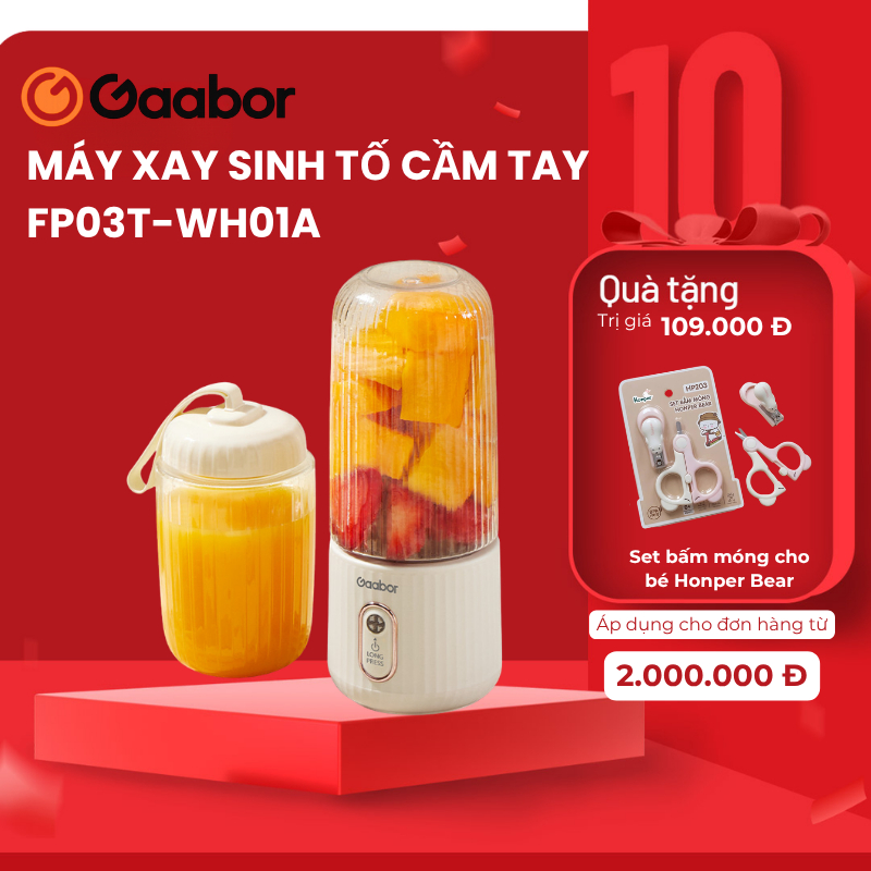 Gaabor Cốc xay sinh tố cầm tay FP03T-WH01A tích điện nhỏ gọn tiện lợi BH Chính Hãng 12 tháng