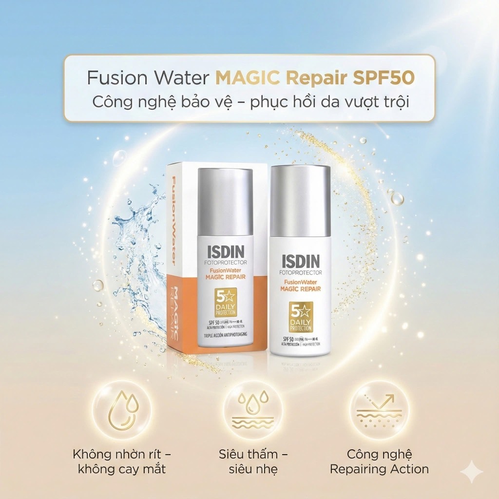 Kem Chống Nắng Chống Lão Hoá ISDIN Fotoprotector Magic Repair Fusion Water SPF50 50ML