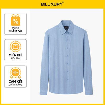 Áo Sơ Mi Dài Tay Xanh Nhạt Thiết Kế Sọc Dọc 1SMDS614XAH Biluxury Form Casual Kháng Khuẩn Bền Màu