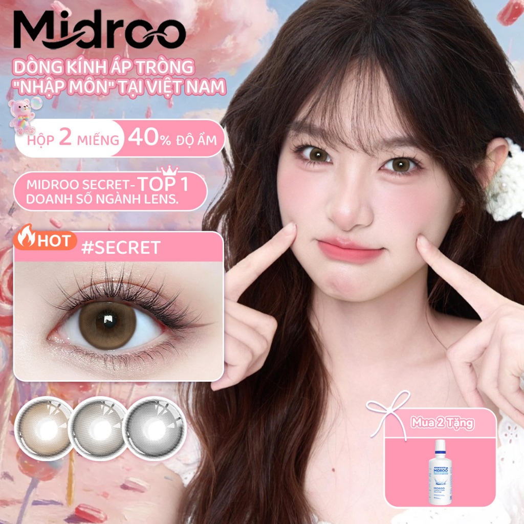 Midroo 6 tháng Lens Cận Mắt Secret 0-6 Độ Lens Giãn Tròng to 14.2mm Kính áp tròng hiệu ứng bắt sáng
