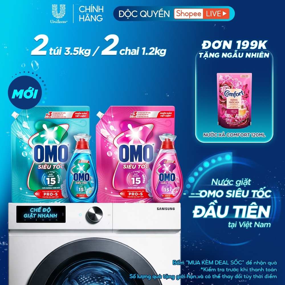 [Live][MỚI]Combo 2 Nước giặt Omo Siêu Tốc đầu tiên tại Việt Nam,được thiết kế riêng cho chu trình gi
