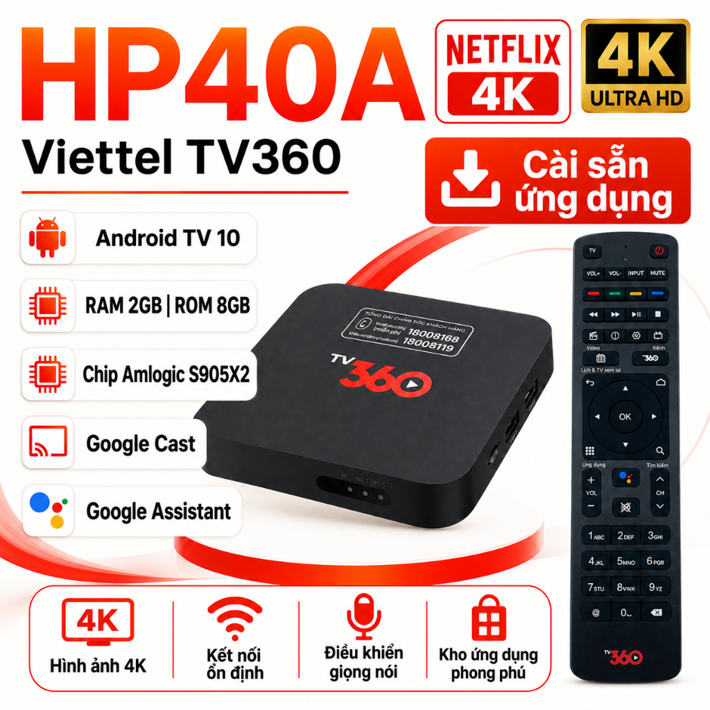 Android TV Box Viettel TV360 HP40A - Không Phí Thuê Bao, Cài Sẵn Ứng Dụng Giải Trí
