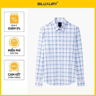 Áo Sơ Mi Dài Tay Thiết Kế Kẻ Ô Xanh Dương 1SMDC642XAH Biluxury Form Slimfit Kháng Khuẩn Bền Màu