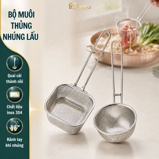 Set 2 muôi thủng nhúng lẩu TDG có quai cài thành nồi rảnh tay giỏ nhúng mì thịt bò chất liệu inox 304 HH78