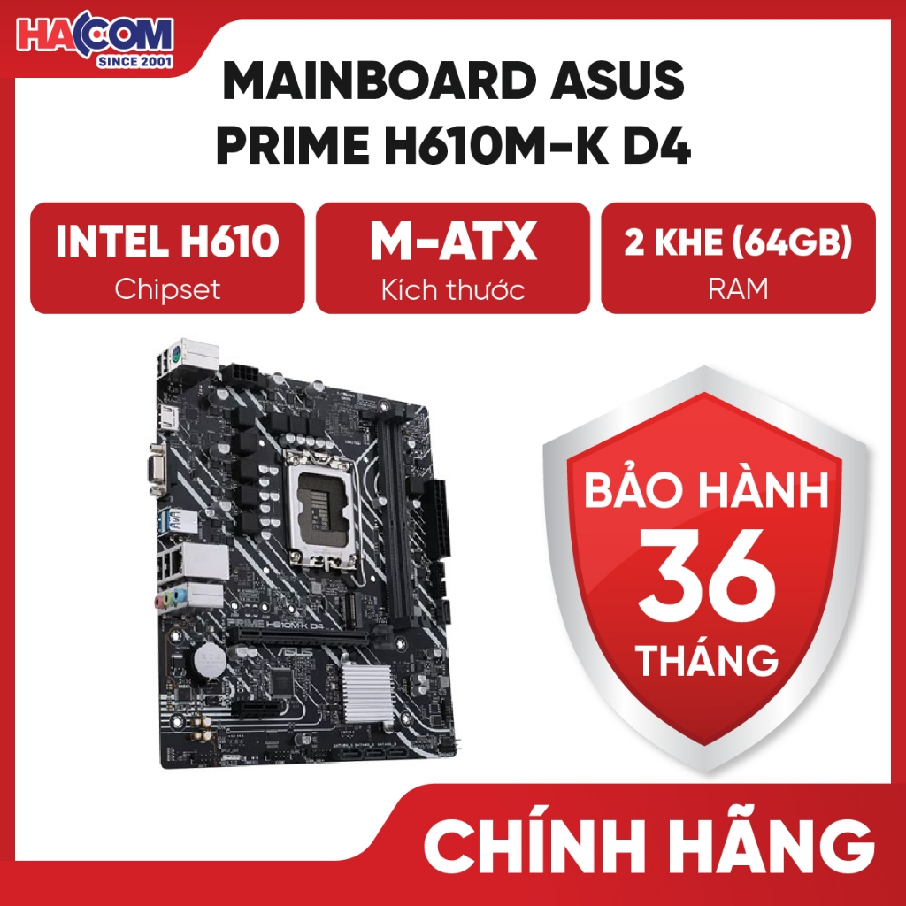 Bo Mạch Chính/Mainboard Asus Prime H610M-K D4 (Chipset Intel H610/M-ATX/2 Khe Ram/LGA 1700) HACOM PC
