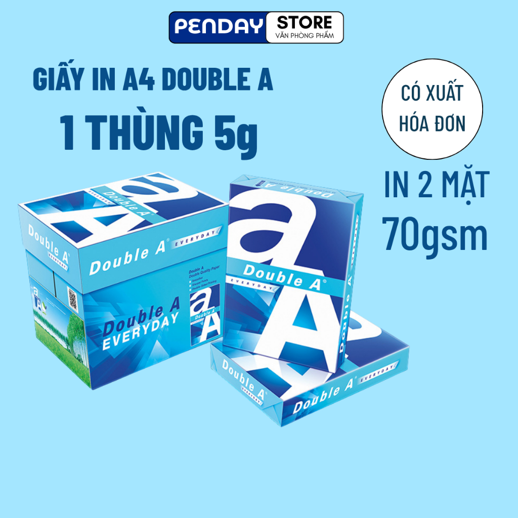 Giấy a4 Double A 70gsm thùng 5 ram 2500 tờ giấy photo in 2 mặt mượt,giấy a4 photo coppy