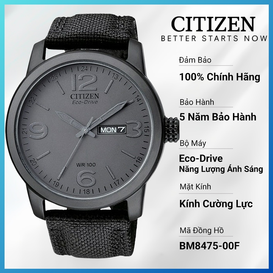 Đồng Hồ Nam Citizen Eco-Drive Dây Vải Nato BM8475-00F - Mặt Xám (42mm)