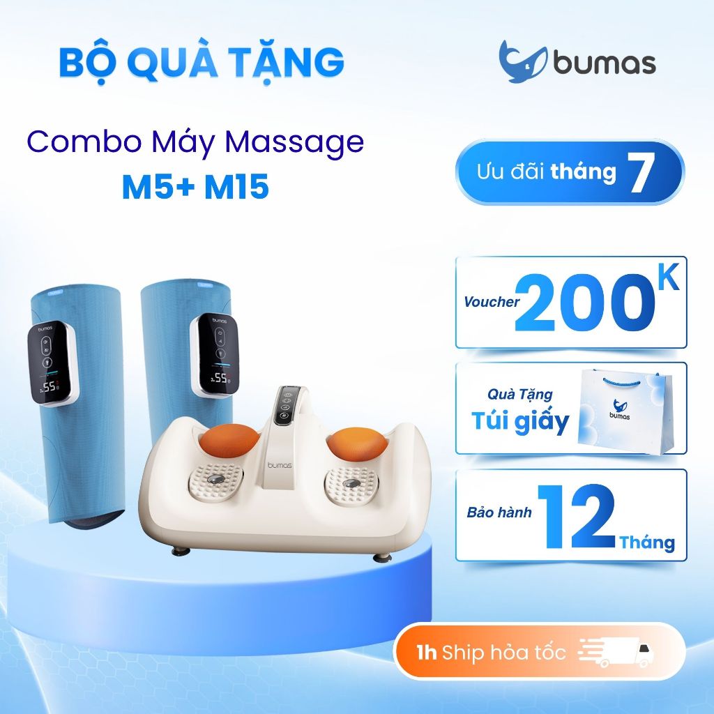 Set Quà Combo Máy Massage Bắp Chân BUMAS M5 + Massage Bàn Chân M15 hỗ trợ làm giảm đau nhức