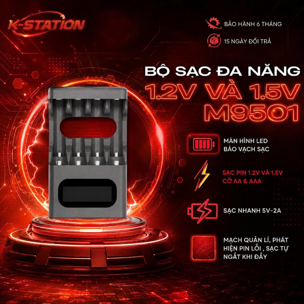 Bộ sạc pin đa năng Beston M9501 AA/AAA Ni-MH 1.2V và pin Lithium 1.5V , hỗ trợ sạc nhanh