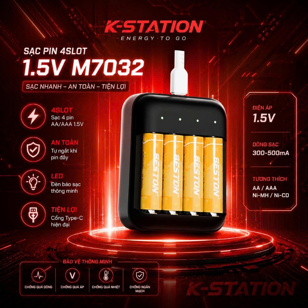 Bộ sạc pin Beston M7032 sạc cho pin Lithium AA/AAA 1.5V