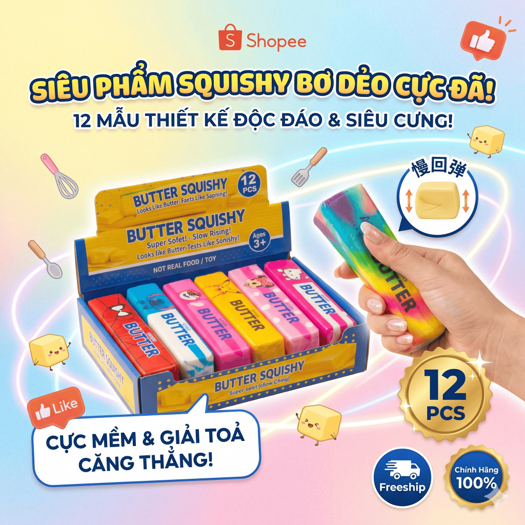 Butter Squishy Hoạt Hình Siêu Mềm – Đồ Chơi Bóp Giảm Stress Slow Rising Hot Trend TikTok