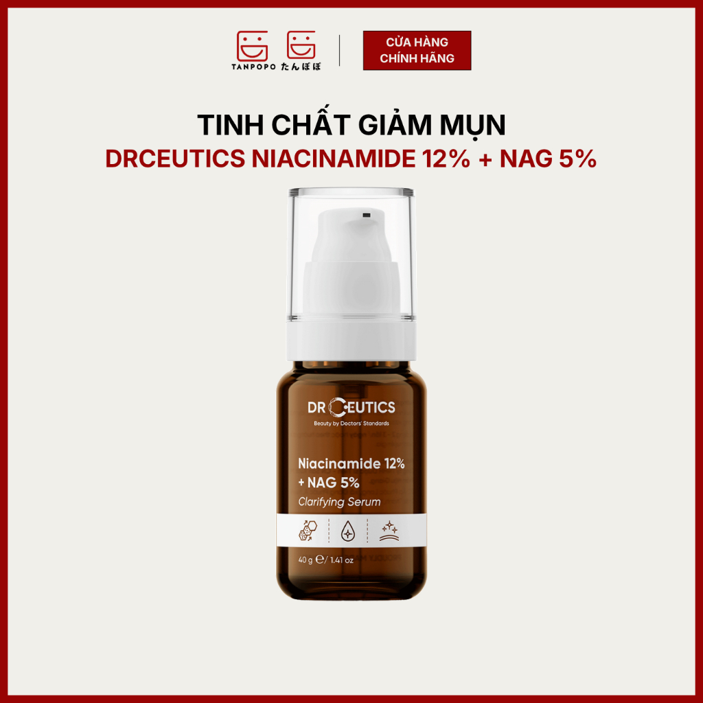 Serum DrCeutics Giảm Thâm Mụn, Kiềm Dầu Niacinamide 12% + NAG 5% Clarifying Serum 40g