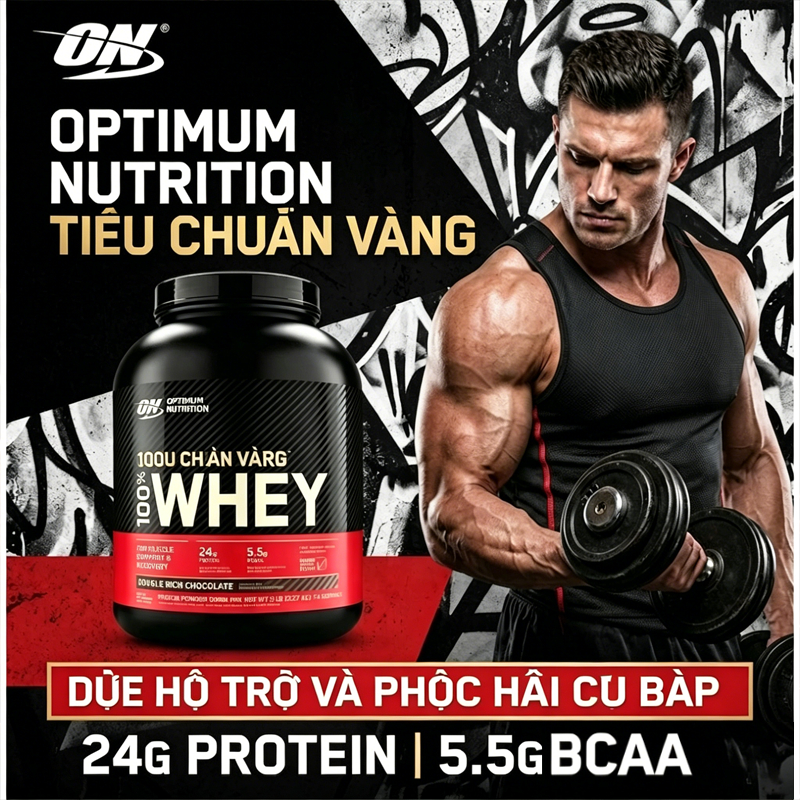 Bột protein whey Optimum Nutrition 2 pound, không chứa lactose, giúp giảm mỡ và tăng cơ.