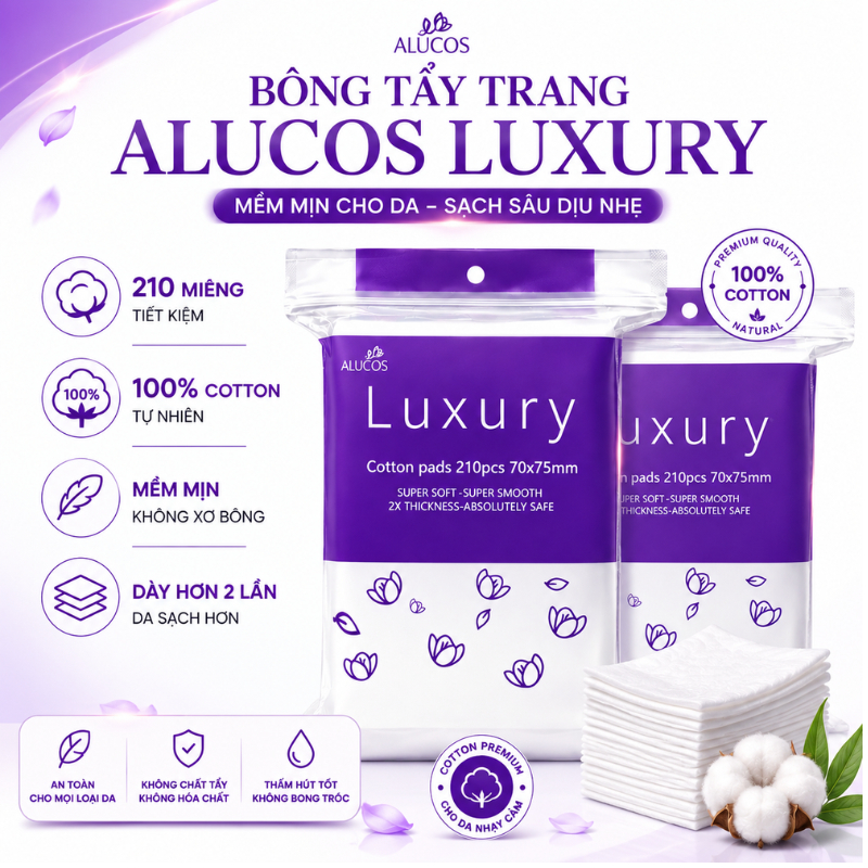 Bông tẩy trang Alucos Luxury 3 lớp dày 210 miếng size to