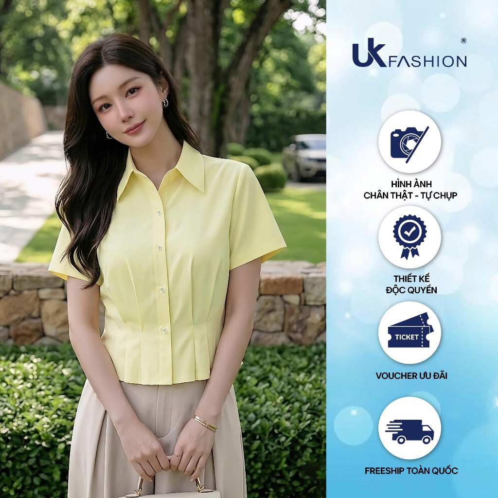 Áo Sơ Mi Cổ Đức 3 Ly Kép UK Fashion Thời Trang Công Sở Nữ Trẻ Trung Thanh Lịch Vải Mềm UKSM2606013