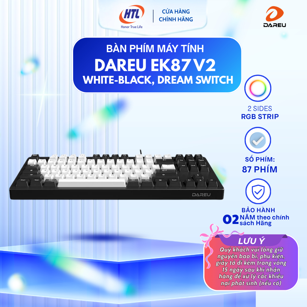 Bàn phím máy tính DAREU EK87 v2 White-black, Dream switch (HÃNG CHÍNH HÃNG)