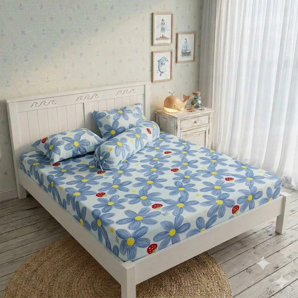 Bộ ga giường thun lạnh Hàn Quốc 4 món sẵn bo thun theo các kích thước nệm
