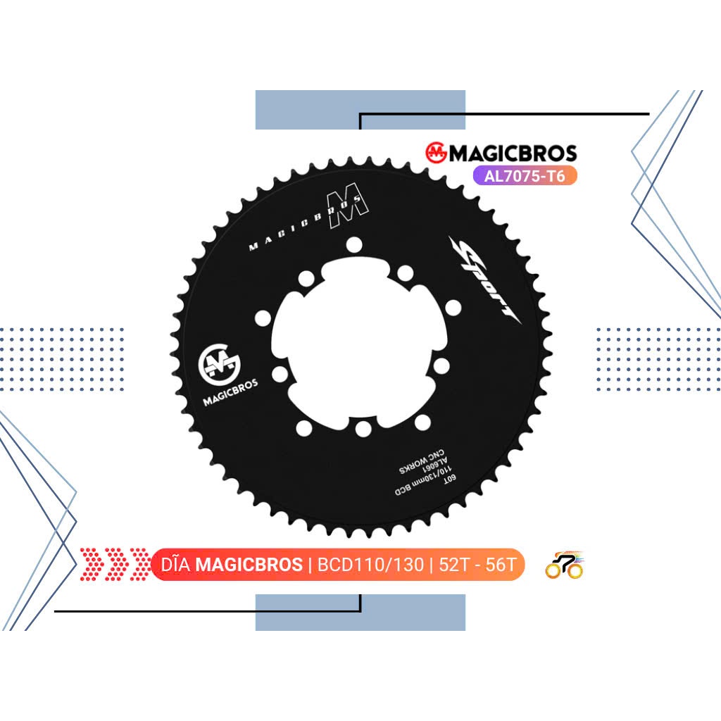 DĨA XE ĐẠP - FIXED GEAR - MAGICBROS - 52T - (BCD 110 / 130)