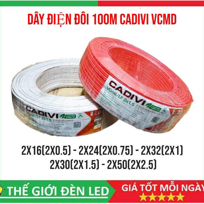 <Cuộn 100M> Dây điện đôi CADIVI VCMD 2x16(2x0.5),2x24(2x0.75), 2x32(2x1), 2x30(2x1.5), 2x50(2x2.5)