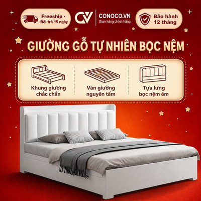 CONOCO Giường Ngủ Gỗ Hiện Đại Tự Nhiên Bọc Nệm Cao Cấp 1000kg - Giá Tốt Nhất