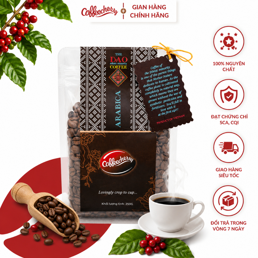 Cà phê nguyên chất The Dao Coffee Arabica Coffeecherry 250g - Cafe rang xay pha phin, pha máy, Cold 