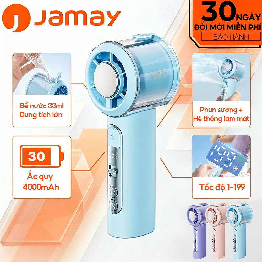 JAMAY MF20 Quạt Phun Sương Turbo JAMAY, 199 Tốc Độ, Pin 4000mAh (12H), Gió Mạnh,Làm mát và phun kết 